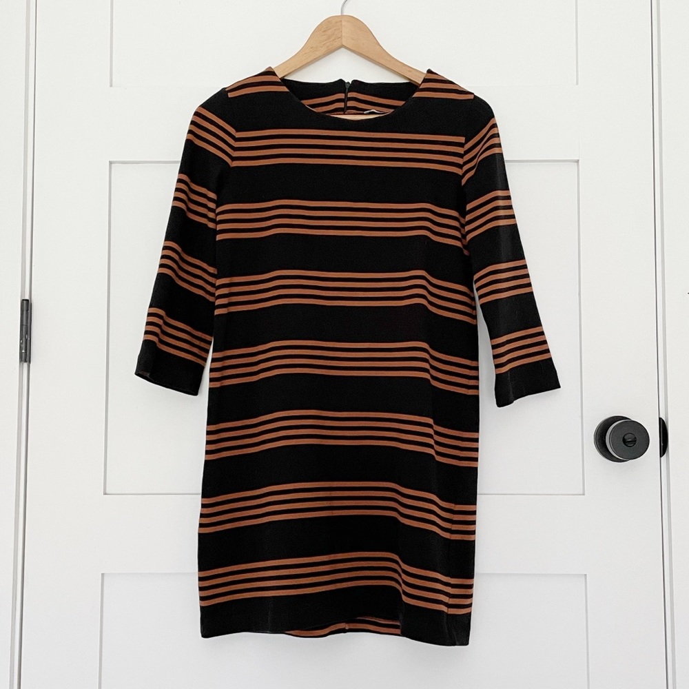 edc retro style black & tan striped dress by esprit